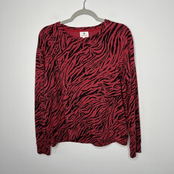 Sundry Sweater Womens Small Red Tiger Print Pullover Crewneck USA Sweatshirt - Picture 1 of 8